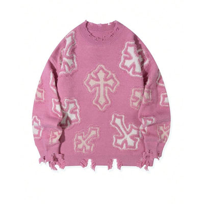 Distressed Cross Knit Sweater