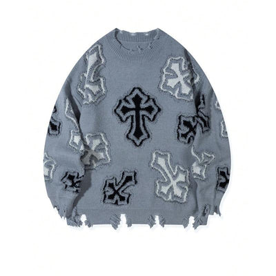 Distressed Cross Knit Sweater