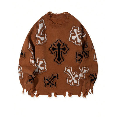 Distressed Cross Knit Sweater