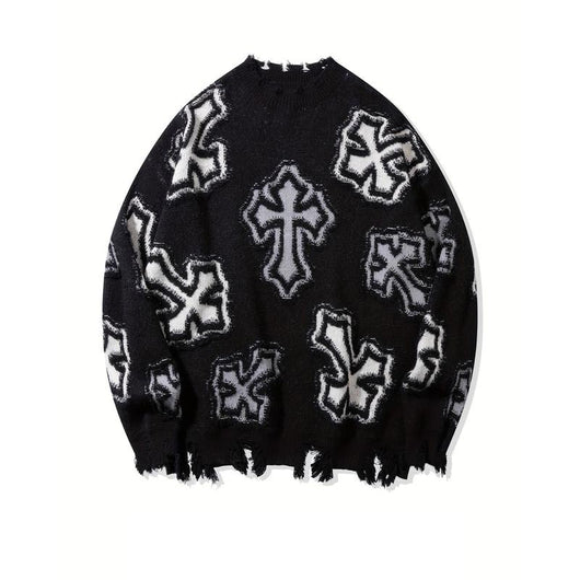 Distressed Cross Knit Sweater